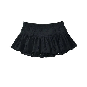 Flytonn American Retro Black White Mini Skirt For Women Sexy Low Waist Side Zipper A-line Summer Skirts  With Shorts Lining Y2K - Flytonn