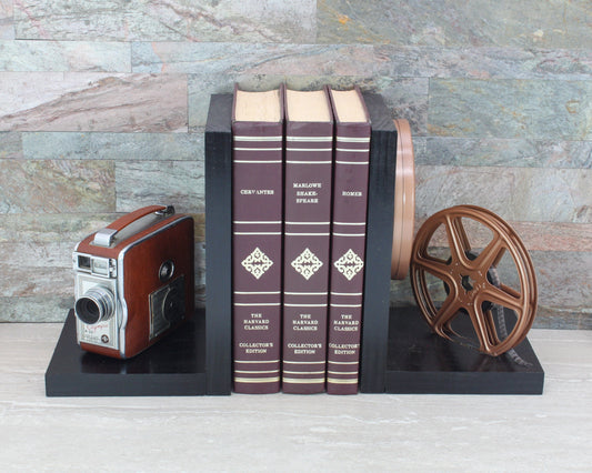 Litton Lane Vintage Movie Projector and Film Reels Metal Decor,  Black/Bronze/Gray/Brown