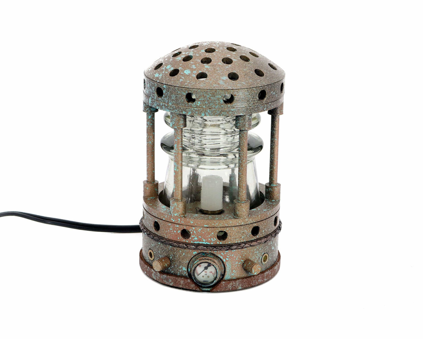 Steampunk Hemingray Insulator Lamp, Industrial Lighting, Man Cave Deco, Neo Victorian Lamp design, Cyberpunk Lamp