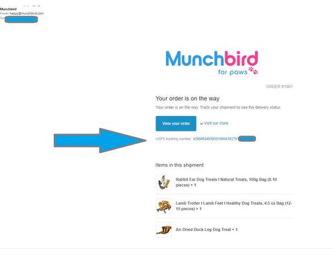 Munchbird Order Shipment Tracking Code Email Notification Example