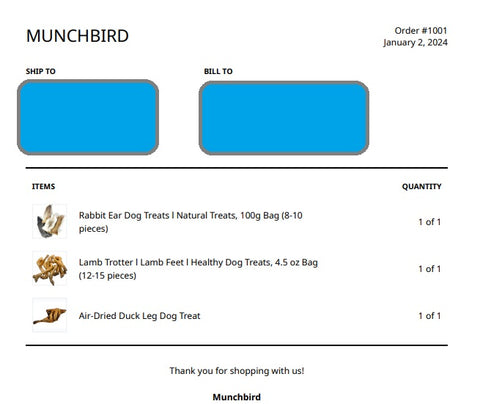 Munchbird Packing Slip Example