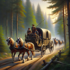 AI Image - 1700s transport with four horses in a forest