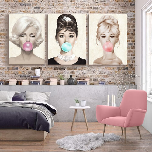 Audrey Hepburn, Brigitte Bardot & Monroe Canvas Free US Shipping - wallart.biz