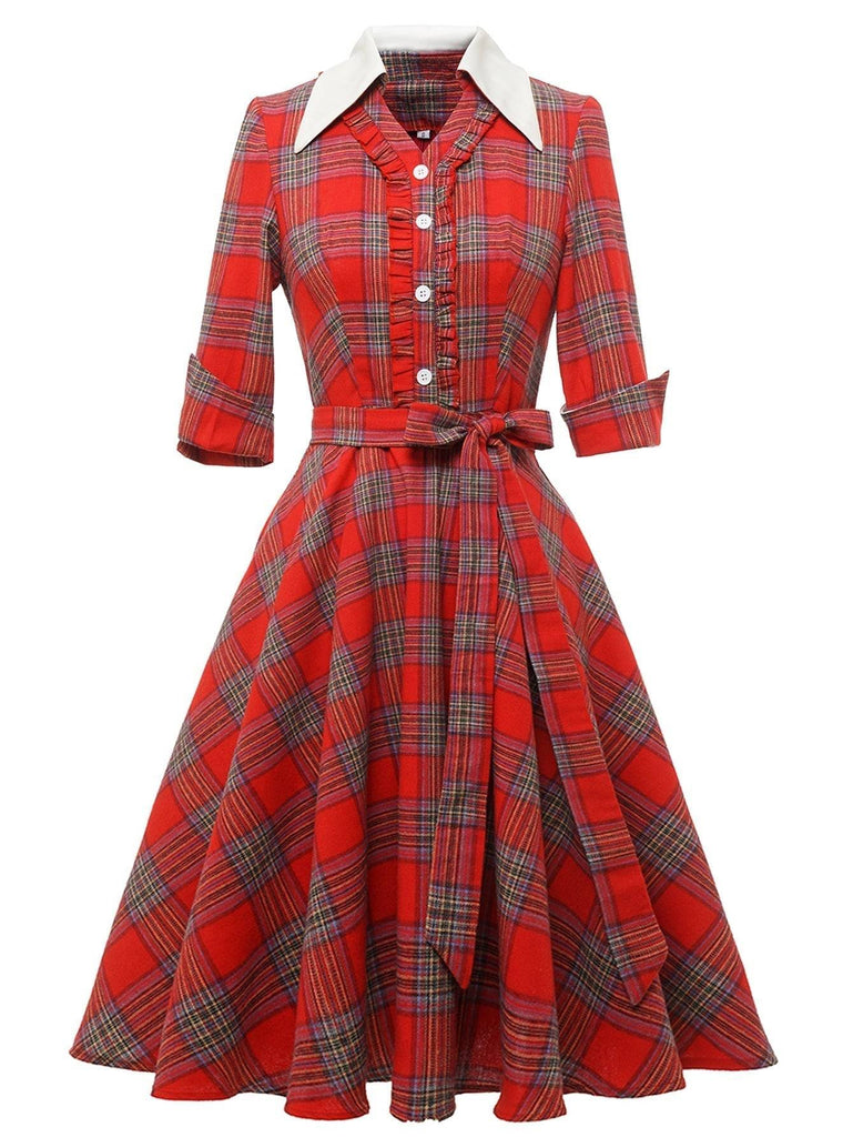 1950s Retro Rockabilly Princess Cosplay Dress plaid Costume Gown