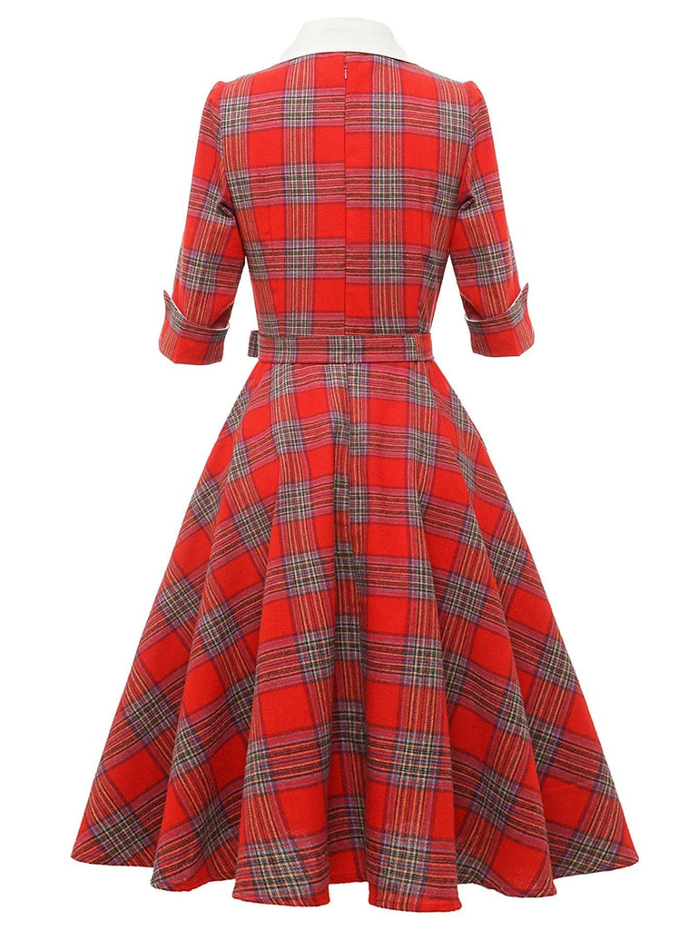 1950s Retro Rockabilly Princess Cosplay Dress Plaid Costume Gown