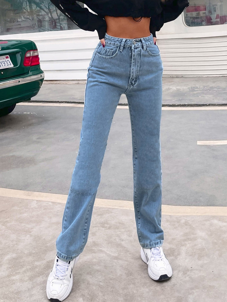 Contrast Stitching Straight Leg Jeans