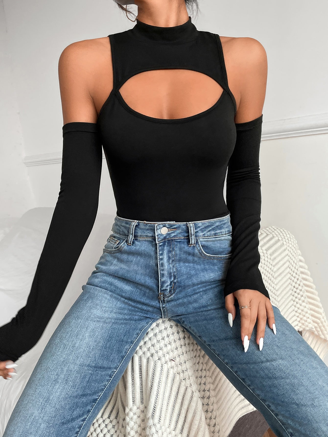 High Neck Cut Out Front Bodysuit