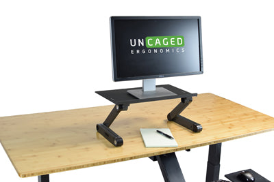 ergonomic height adjustable single computer monitor stand for desk holding a computer monitor