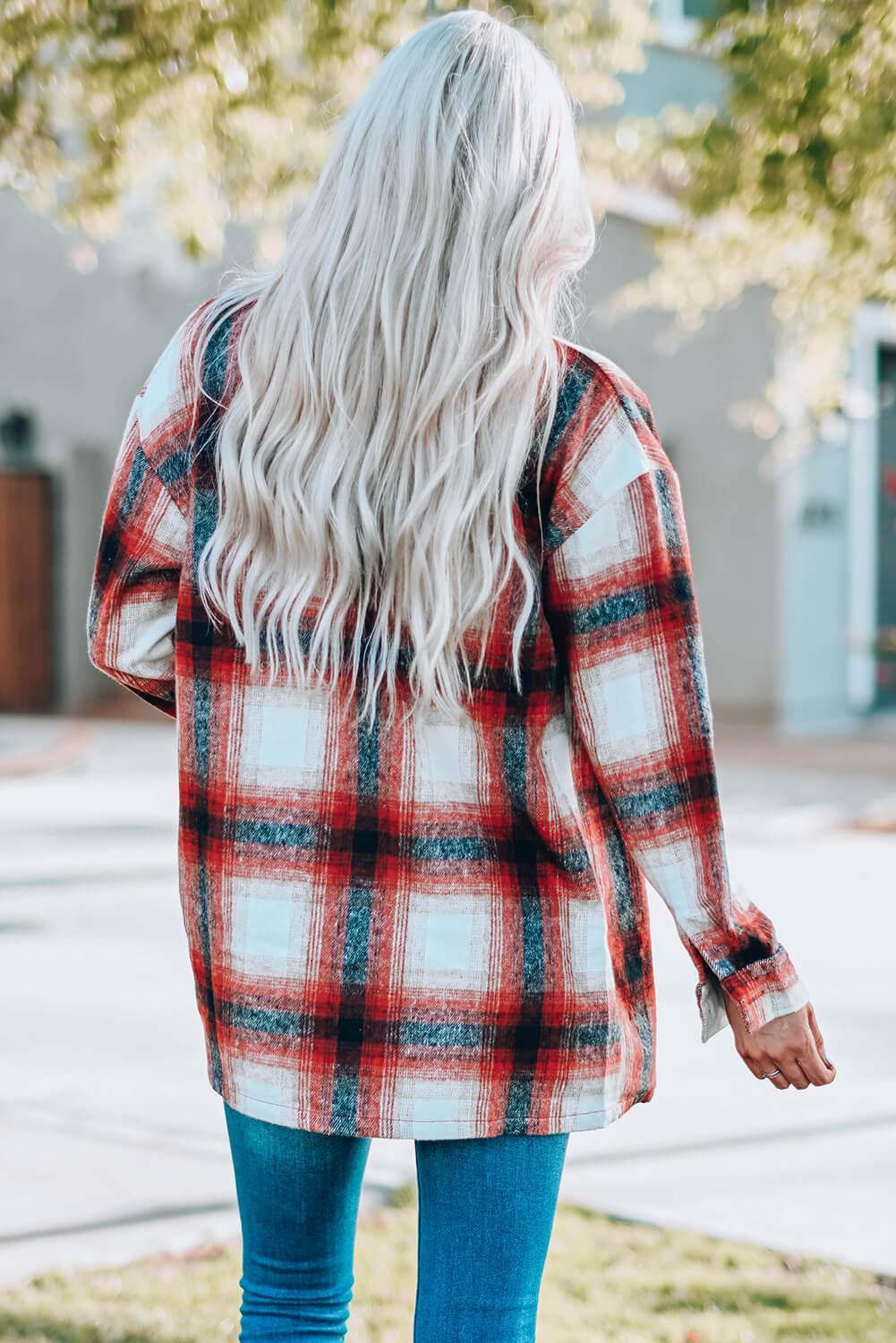 Hazel Blues®  Plaid Side Slit Curved Hem Shirt