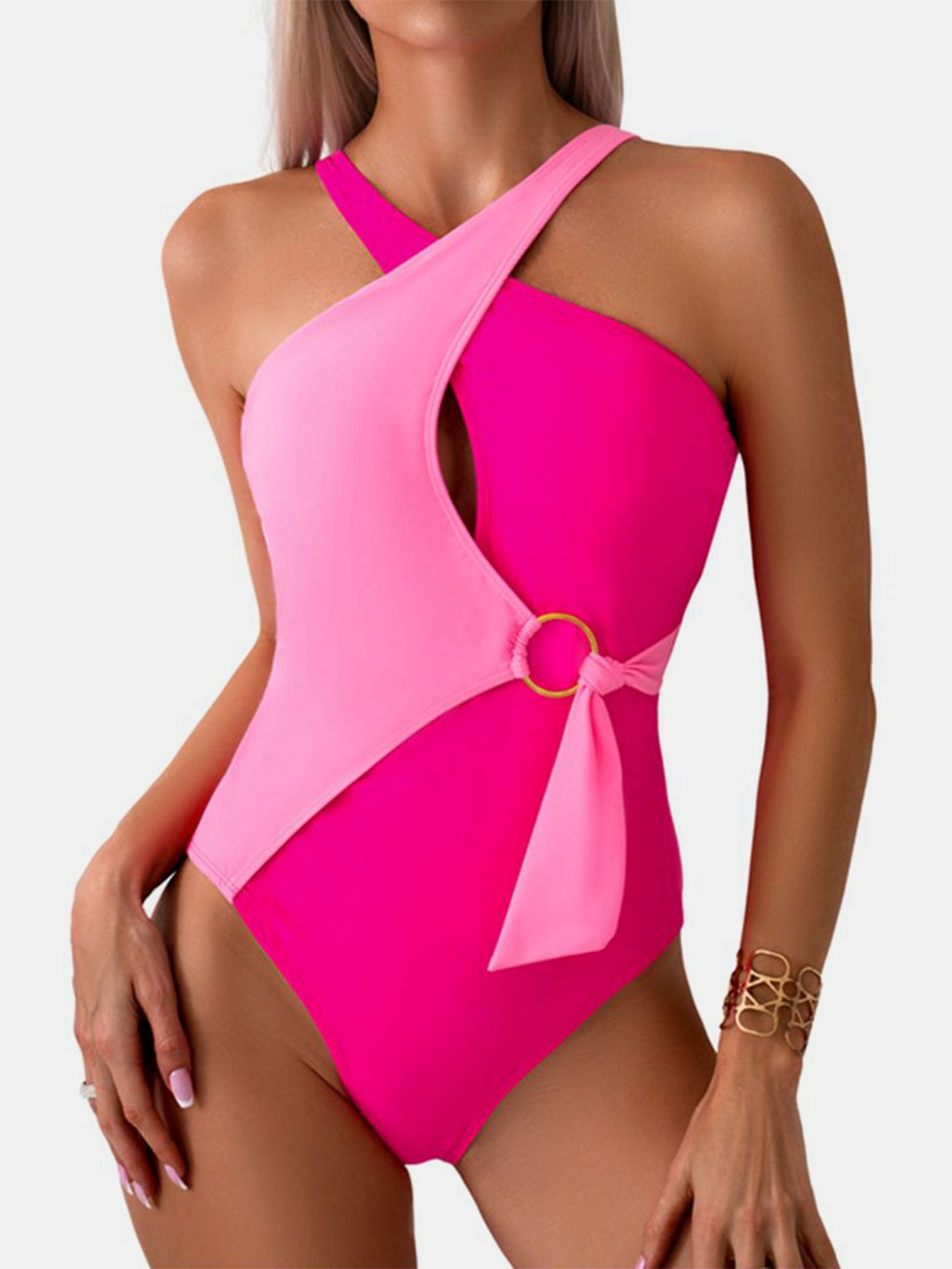 Ladder Cutout Halter Neck One-Piece Swimsuit