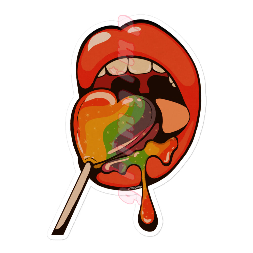 Lips Rainbow Dripping Lollipop retro illustration sticker – grimgimp