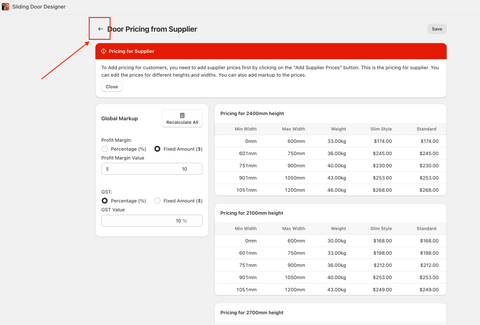 Navigate back to Door pricing for customer