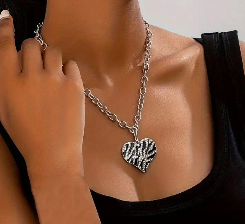 Y2k Zebra Heart Necklace