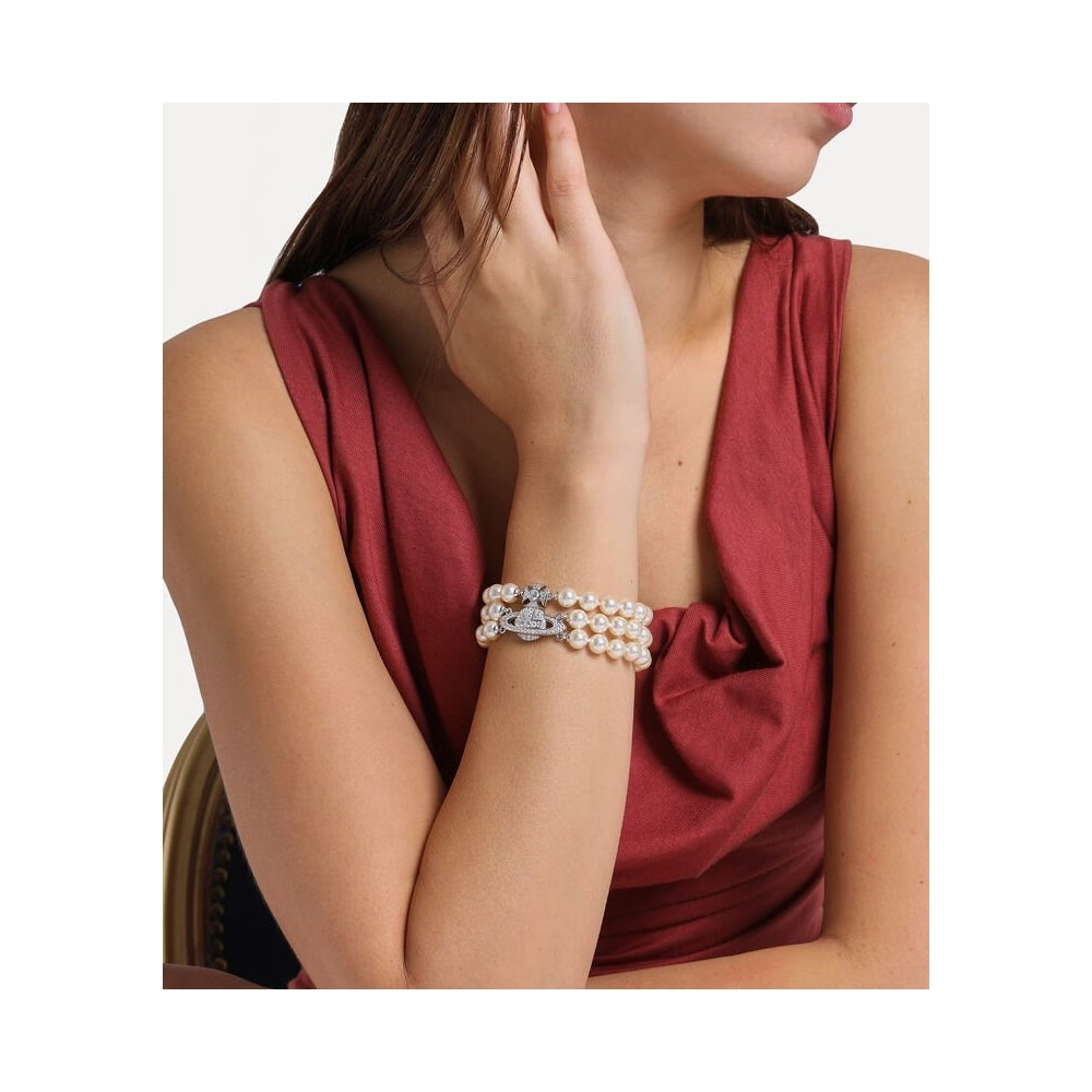 Buy quality White Flat Pearls 3 Layers Stiff Bracelet JBG0161 in Hyderabad