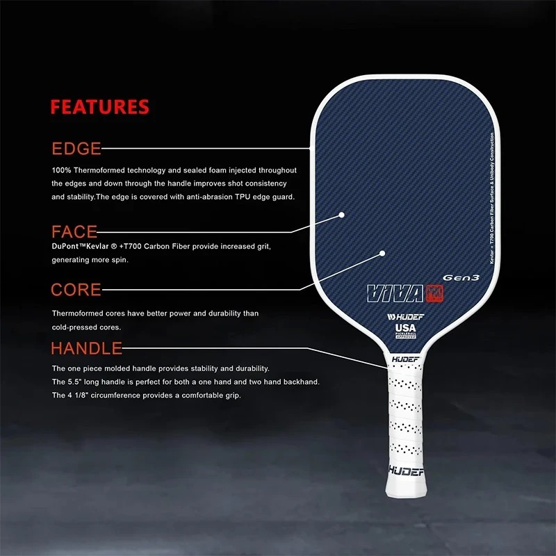 Hudef Sport - Hudef Viva Pro™ Gen3 Fiberglass Pickleball Paddle(Blue) image 7