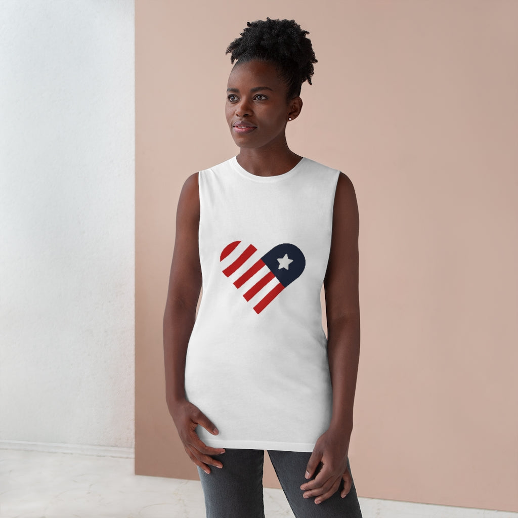 USA One-Star Flag Heart - Unisex Muscle Tee in White