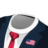 President Trump Suit with American Flag Pin - Unisex Halloween Costume Tee