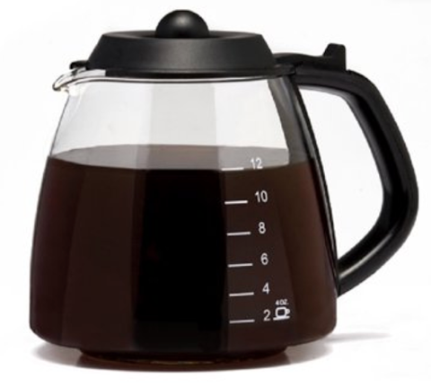 Picture of a glass coffee pot for an at-home coffee maker.
