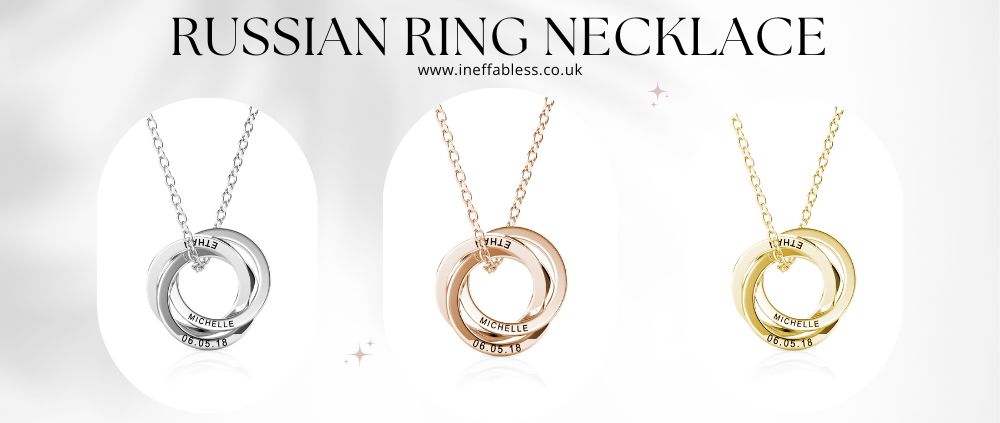 Personalised Russian 2 Ring Necklace with Engraved Names Sterling Silver –  IfShe UK