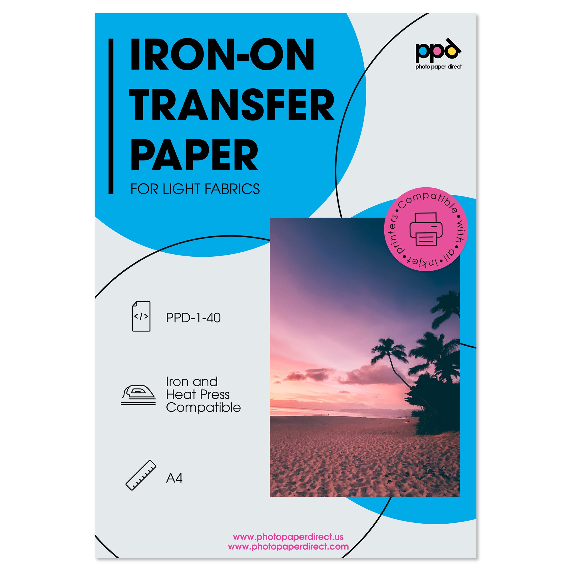 PPD Inkjet Iron-On Light Transfer Paper A4 PPD-1 – PhotoPaperDirect UK