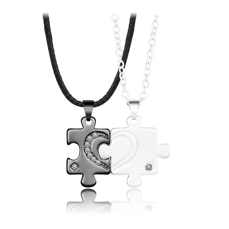 Undying Black/Silver Love Puzzle Couple Necklace - 7Undying
