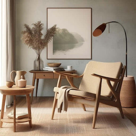 Modern office style chair with tables and painting incorporating Danish Cord