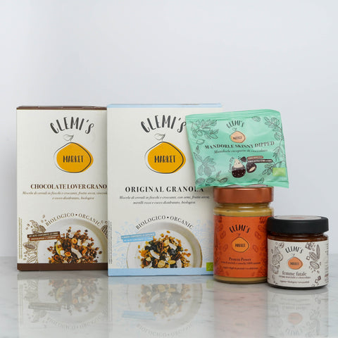 Clemi's Market Products: Original Granola, Chocolate Lover Granola, Skinny Dipped Almonds, Protein Power, Femme Fatale