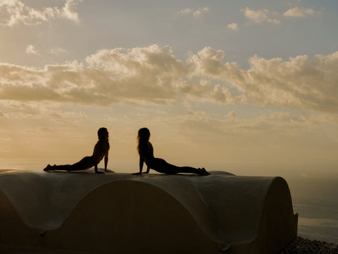 Two people do yoga