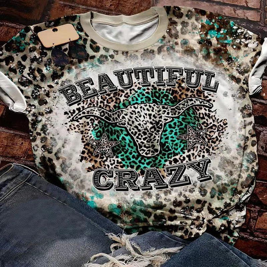 Leopard Steer Skull Beautiful & Crazy T Shirt