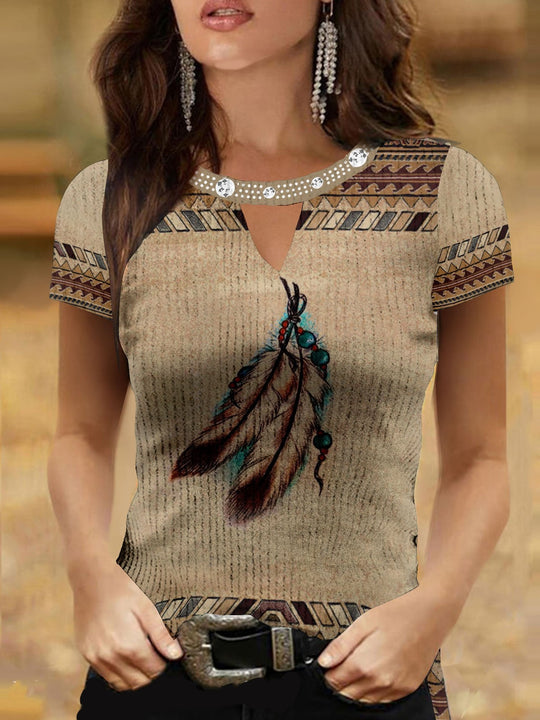 Western Style Printed Short Sleeve Top