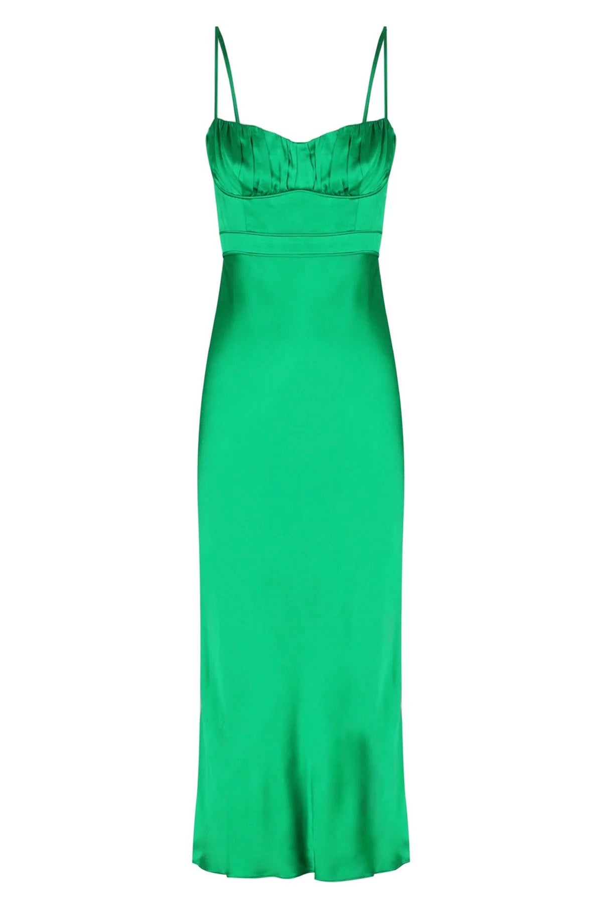 Shona Joy - Lana Corded Ruched Midi Dress in Tree Green | All The Dresses