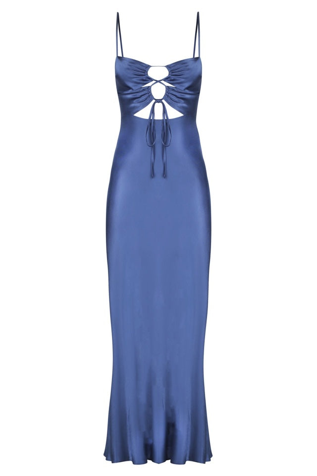 Shona Joy - Thalia Lace up Midi Dress in Aegean Blue | All The Dresses