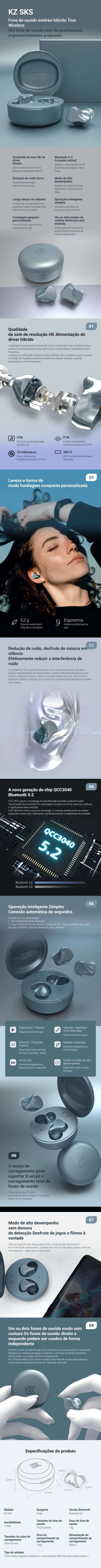 fone de ouvido bluetooth kz sks bluetooth 5.2 tws xiaomi redmi samsung buds airpods airdots