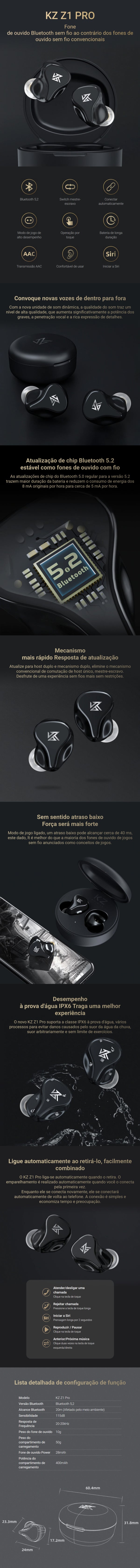 kz z1 pro fone bluetooth kz lançamento