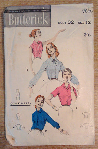 Butterick Pattern 7886 – Quick ‘n Easy blouse from 1956 or thereabouts