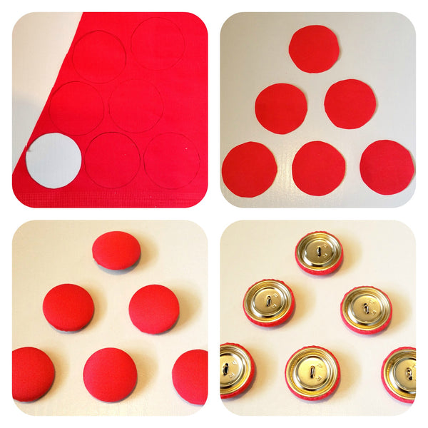 Collage showing the making of the self-covered buttons