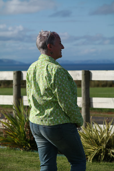 Back view of lime green jacket