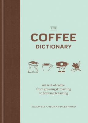 A display of a book cover of the coffee dictionary.