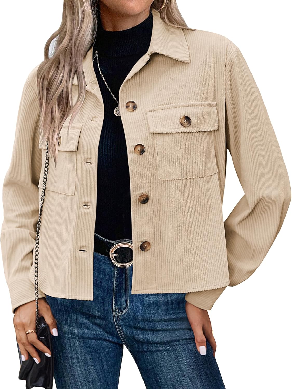 Zeagoo Womens Fashion Cropped Shackets Button Down Crop Jackets - Zeagoo product image