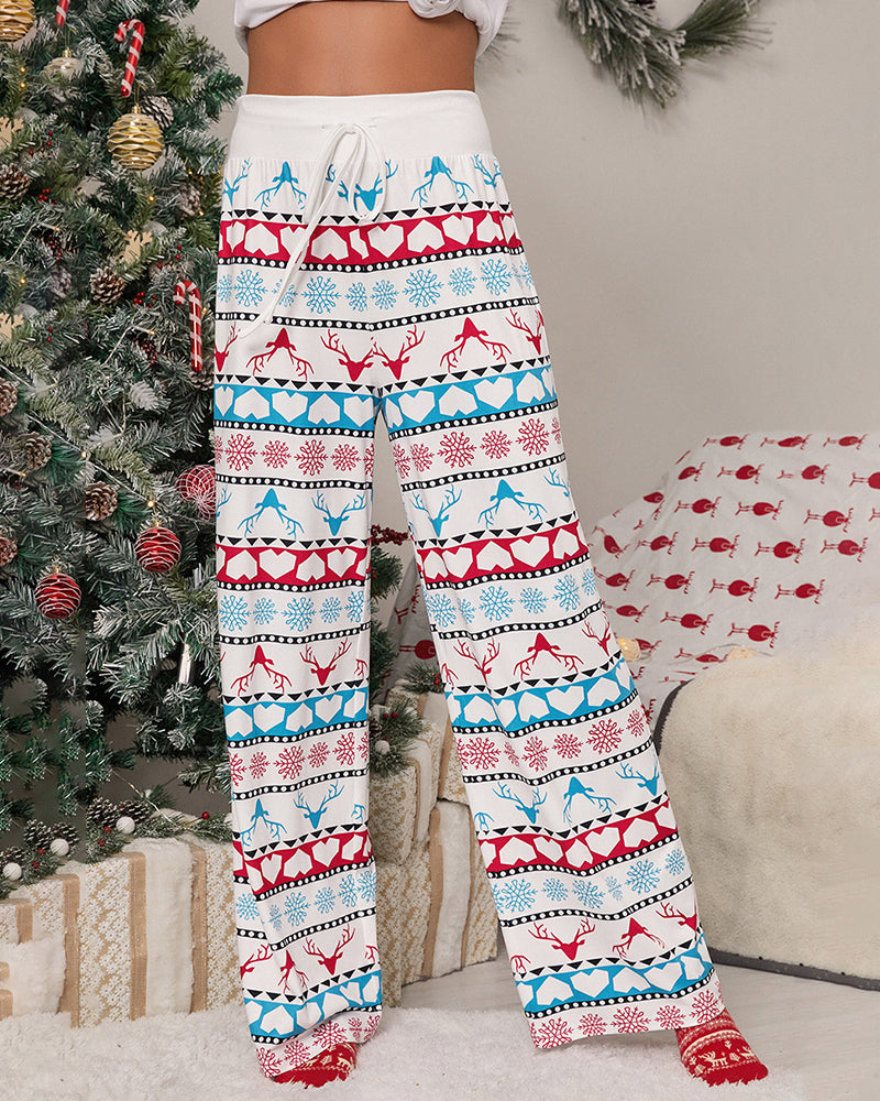 Loose Lace-up Christmas Printed Pajama Pants