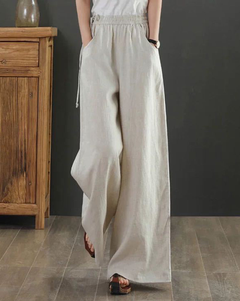 High Waisted Cotton Linen Palazzo Pants Wide Leg Long Pant Trousers ...