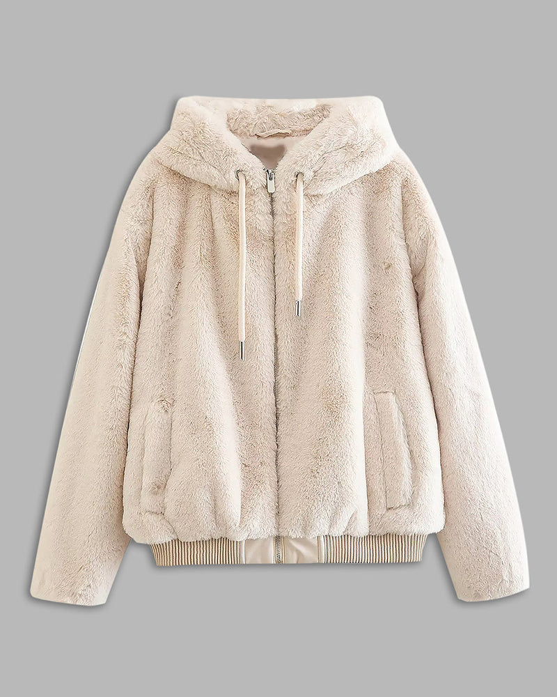 Casual Artificial Fur Hooded Cotton Jacket