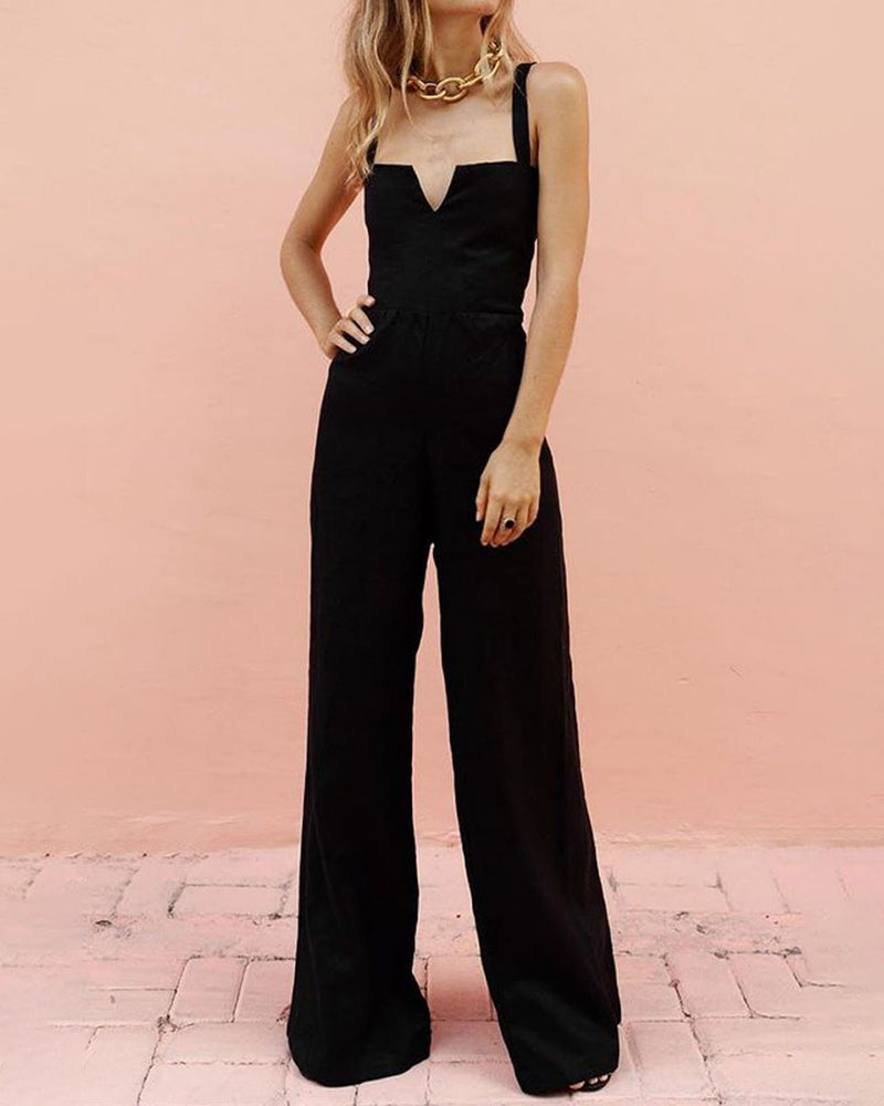 Casual Sleeveless Pants Jumpsuits Wide Leg Rompers One-Piece Outfit