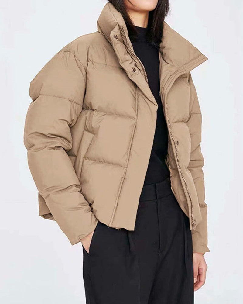 Stand-up Collar Solid Color Warm Cotton Jacket