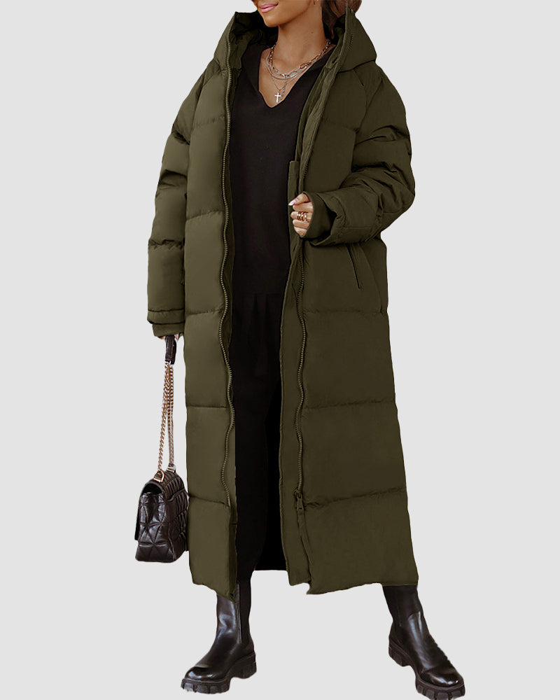 Solid Color Long Hooded Cotton Coat