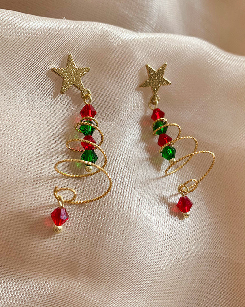 Contrasting Design Christmas Tree Earrings