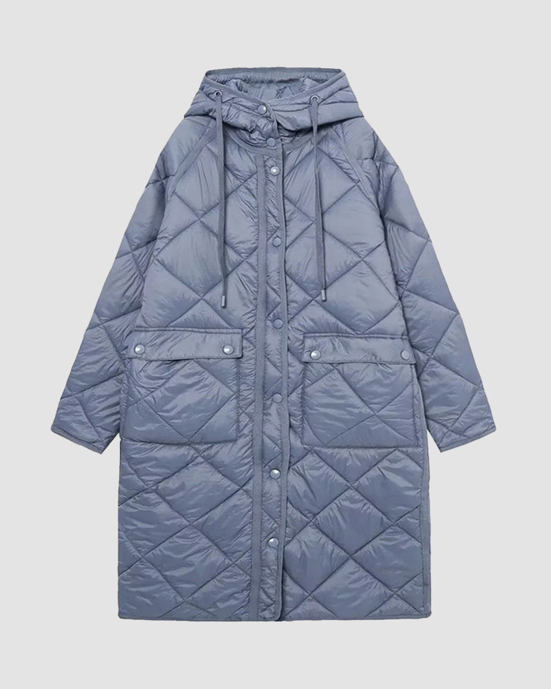 Mid-length Diamond-hooded Cotton Coat