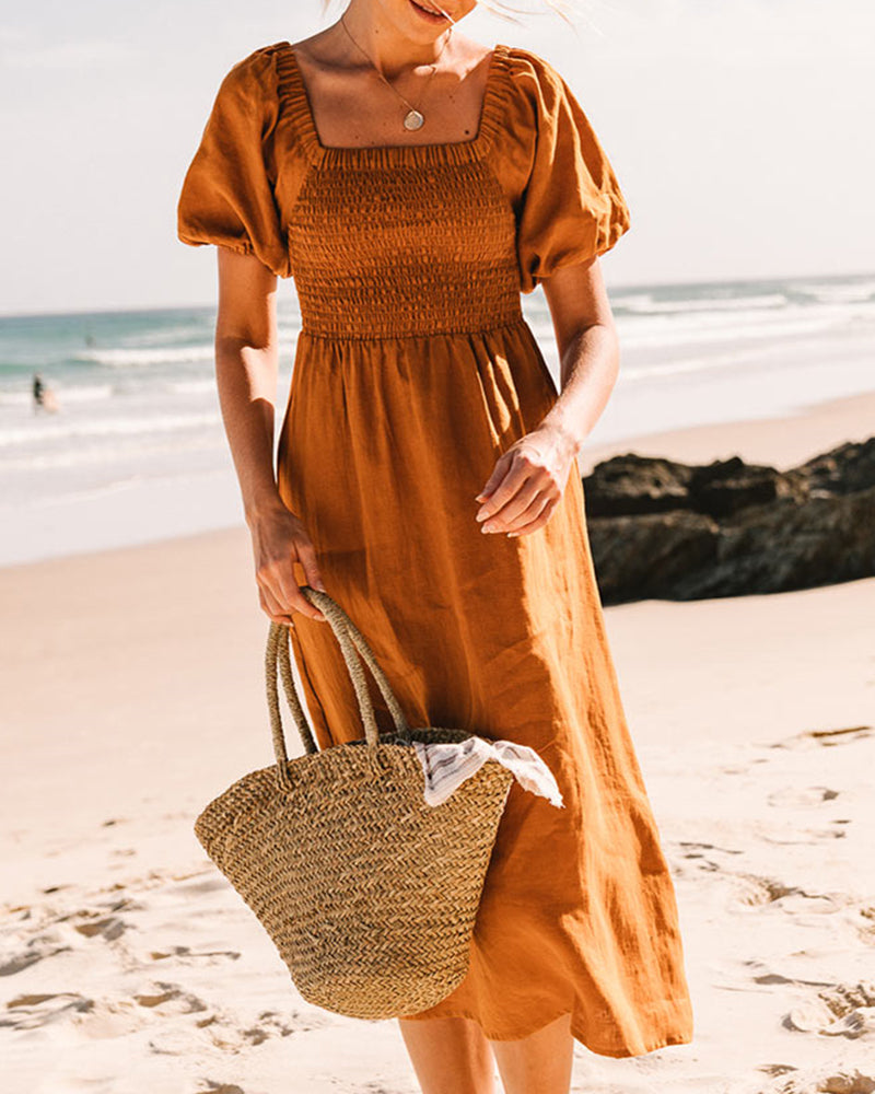 Short Sleeve Casual Slim Midi Dress Summer Beach Party Dress