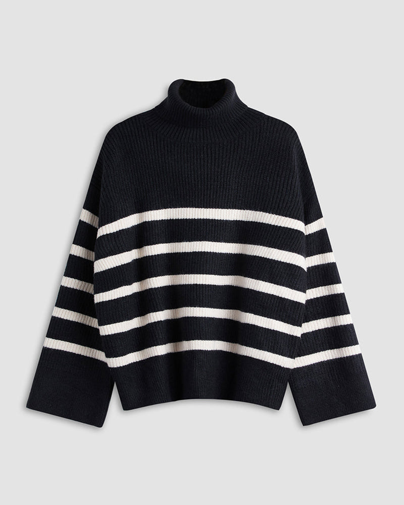 High -necked Striped Sweater