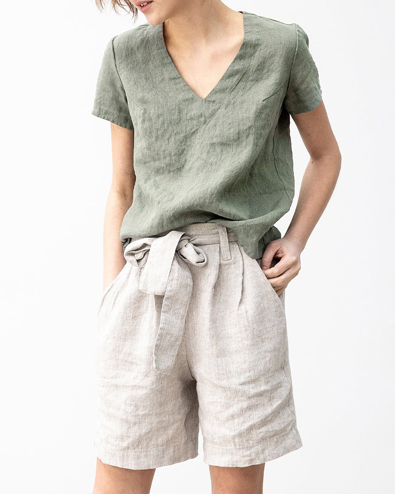 Belted Straight-leg High-waisted Cotton and Linen Casual Pants – Zeagoo